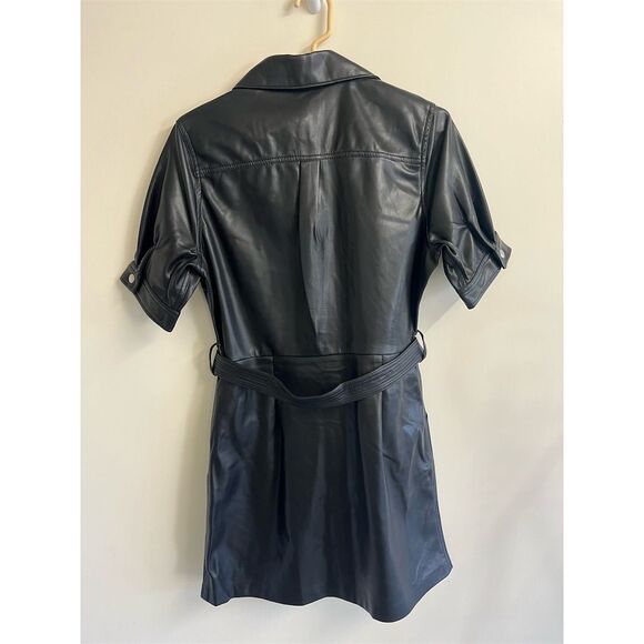 Blank NYC Women's Black Faux Leather Shirt Dress Size M Short Sleeve - Picture 4 of 4